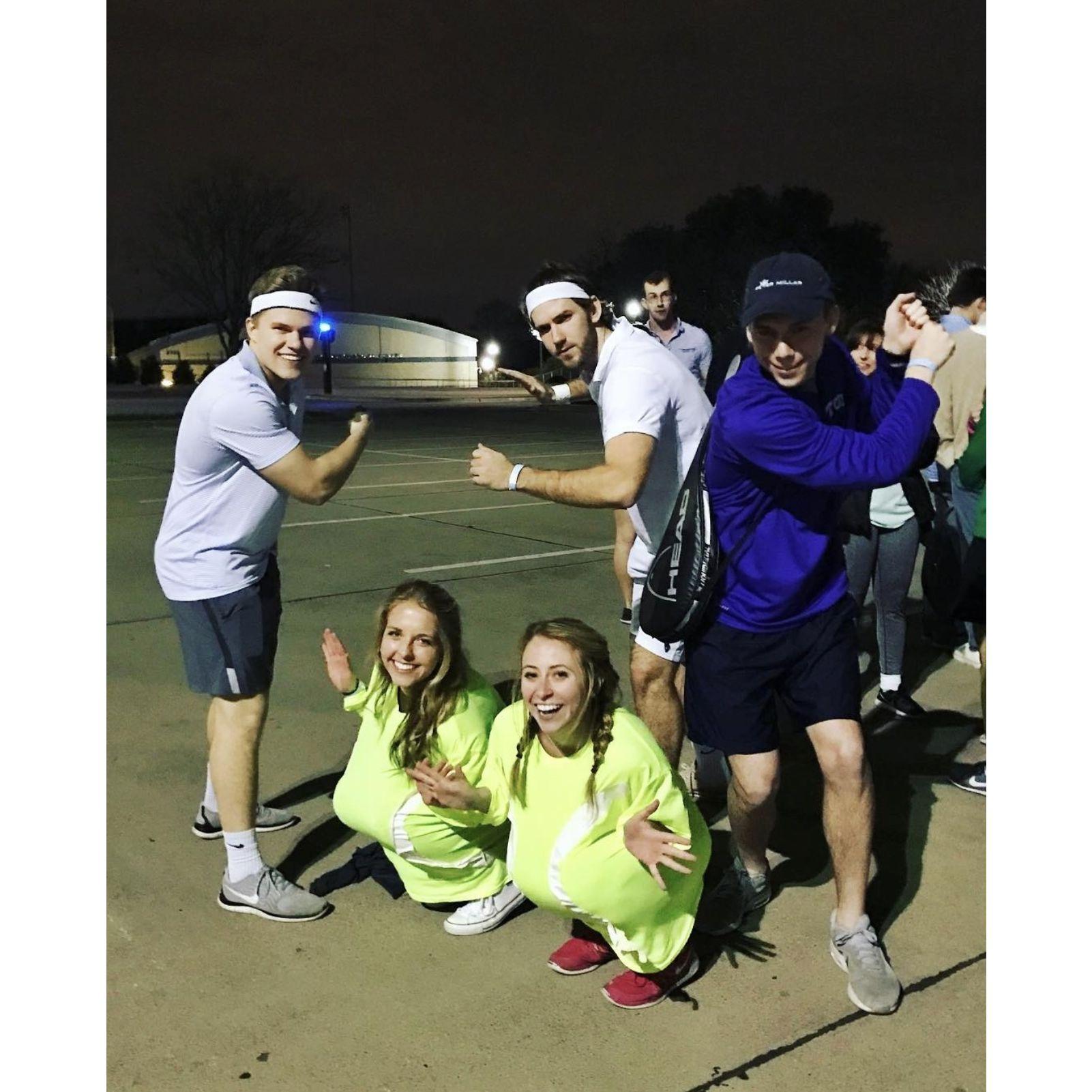 "Country Club" date night at TCU. The girls are tennis balls, if that wasn't immediately obvious!