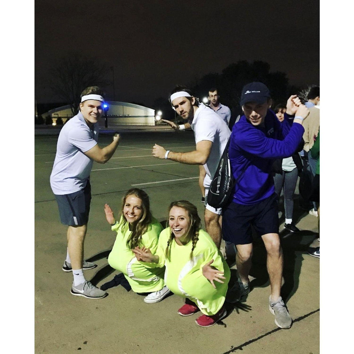 "Country Club" date night at TCU. The girls are tennis balls, if that wasn't immediately obvious!