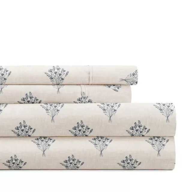 Pattern Bed Sheet Set, Soft Double Brushed Microfiber, 4 Piece, Delicate Details - Becky Cameron, Floral Bouquet Stone, Queen