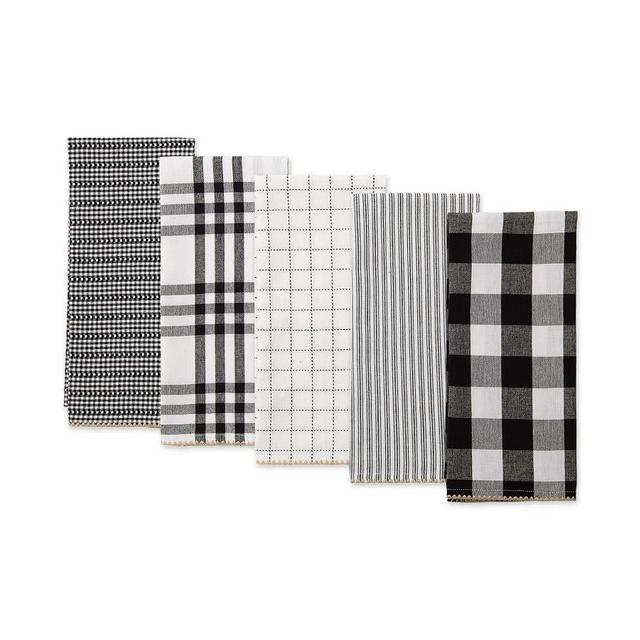 Farmhouse Woven Kitchen Towels, Set of 5 - Black