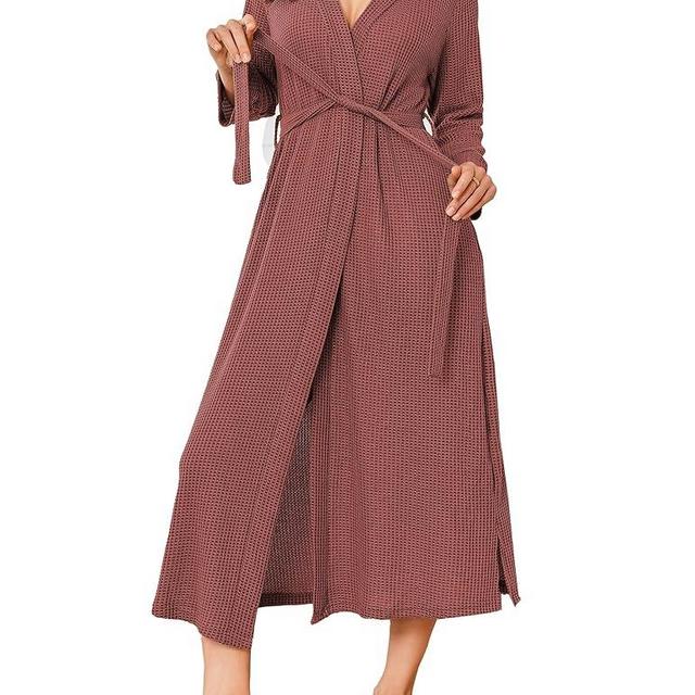 Ekouaer Women's Robe Long Waffle Knit Bathrobe Lightweight Soft Kimono Robes Loungewear S-XXL