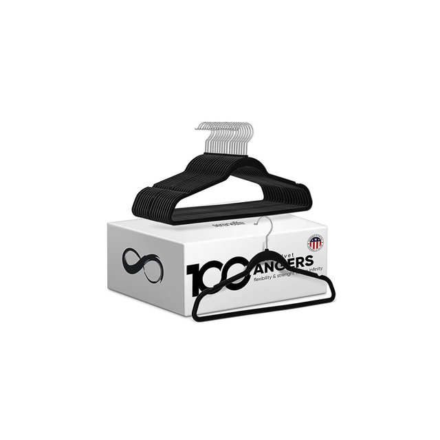 SereneLife 100pc Velvet Non-Slip Clothes Hangers - Black