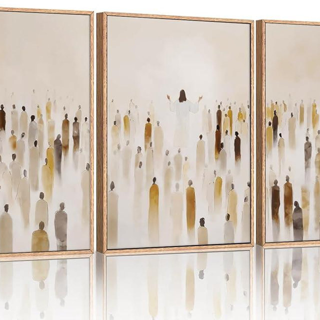 HLNIUC Jesus Feeds The 5000 Easter Christian Wall Art Set of 3, Minimalist Canvas Wall Decor, Bible Scripture 24"x36" Framed Art, Abstract Religious Prints for Living Room, Bedroom, Church