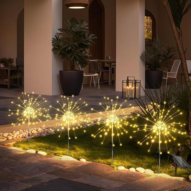 Anordsem Solar Fireworks Lights Outdoor: 4 x Bendable Copper Wire 120 LED Warm String Lighting 2 Pack - Waterproof DIY Decoration for Yard Garden - Gardening Gifts for Garden Lovers