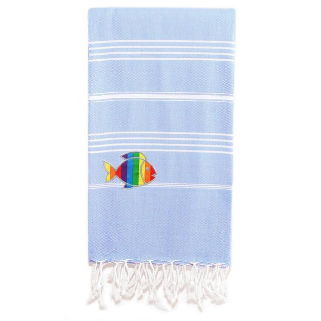 Linum Home 100% Turkish Cotton Lucky Sparkling Rainbow Fish Pestemal Beach Towel