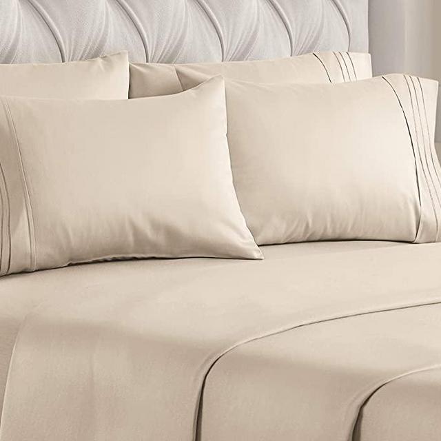 King Size Sheet Set - 6 Piece Set - Hotel Luxury Bed Sheets - Extra Soft - Deep Pockets - Easy Fit - Breathable & Cooling Sheets - Wrinkle Free - Cream Bed Sheets - Kings Sheets - 6 PC Sheets