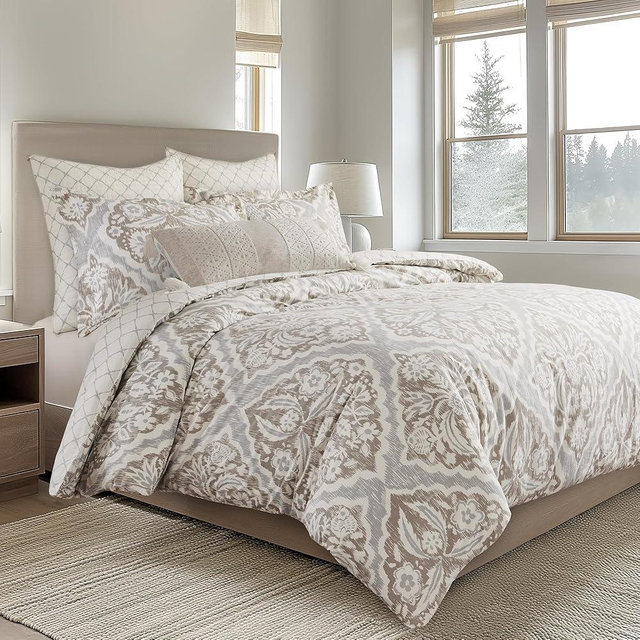 Levtex Home - Becker Taupe Duvet Cover Set - Full/Queen Duvet Cover + Two Standard Pillow Cases - Ikat - Taupe, Grey and Cream - Duvet Cover (90 x 94in.) and Pillow Cases (26 x 20in.) - Cotton