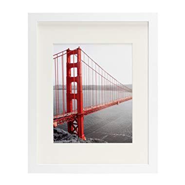 Frametory, 11x14 White Picture Frame - Made to Display Pictures 8x10 with Mat or 11x14 Without Mat - Wide Molding - Pre-Installed Wall Mounting Hardware