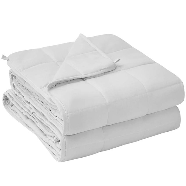 yescool Weighted Blanket for Adults (15 lbs, 48" x 72", White) Cooling Heavy Blanket for Sleeping Perfect for 140-160 lbs, Twin Size Breathable Blanket with Premium Glass Bead, Machine Washable