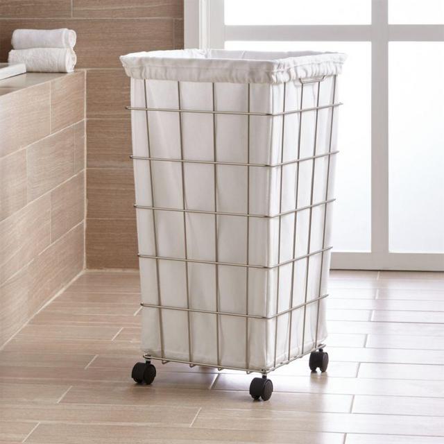 Nickel Wire Hamper with White Liner Set