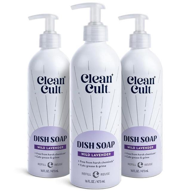 Cleancult - Wild Lavender - Liquid Dish Soap - Refillable Aluminum Bottle - Dish Soap that Cuts Grease & Grime - 16 oz - 3 Pack