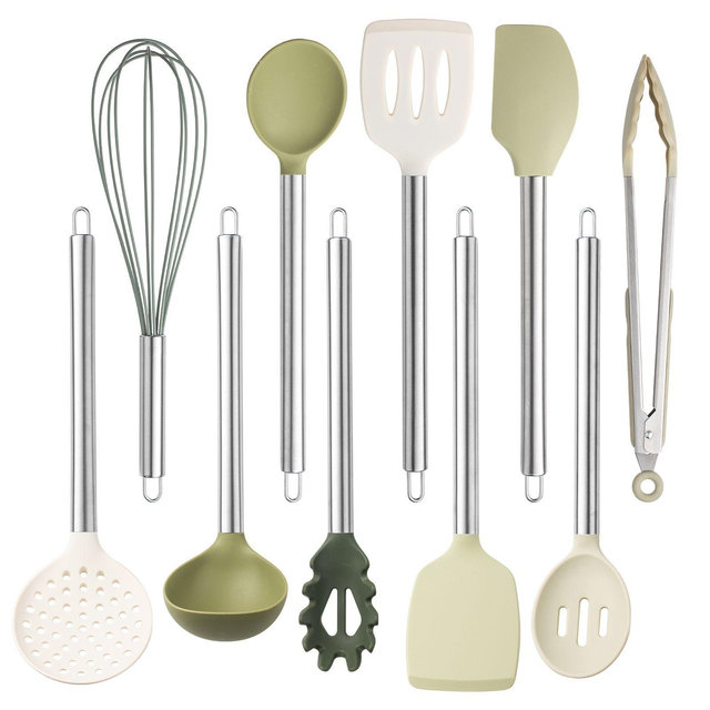 COOK WITH COLOR SILICONE COOKING UTENSILS 10 PIECE GREEN