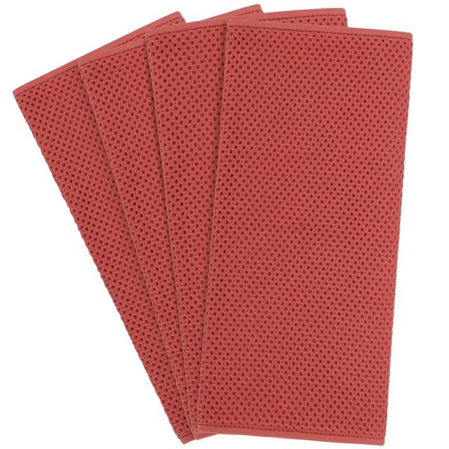 PiccoCasa Waffle Weave Kitchen Towels 4 Packs 100% Cotton Soft Absorbent Quick Drying Washing Dish Towels Brick Red 13" x 27"