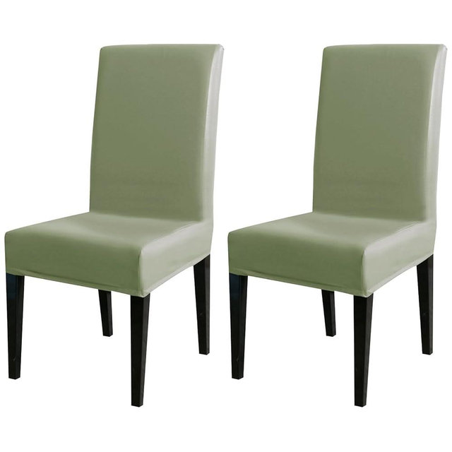 Rakila 2PC Solid Stretch Washable PU Leather Chair Covers, Waterproof Soft Removable Chair Seat Protector for Dining Kitchen, Grayish Green