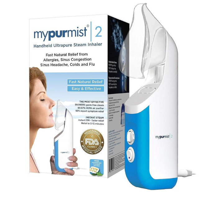 Mypurmist Ultrapure Steam Inhaler (Plug-in)- Handheld Steamer, Vaporizer, & Humidifier for Sinus Relief, Nasal Congestion, Cold & Cough, & Vocal Care for Singers (Base Kit)