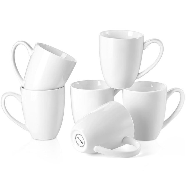 Porcelain Coffee Mugs Set of 6, 13 Ounce Coffee Cups with Handle, Ceramic Tea Mugs for Latte, Hot Tea, Cappuccino, Mocha, Cocoa, Mug Gift Set, Dishwasher and Microwave Safe, White