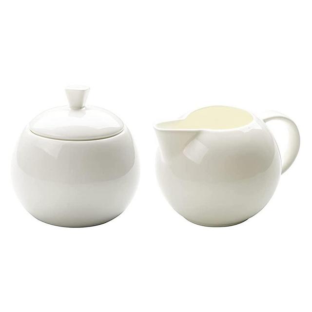 Bicuzat Pure White Fine Bone China Sugar Bowl and Creamer Set with Lid Creamer Serving Set Coffee Serving Set-10 OZ