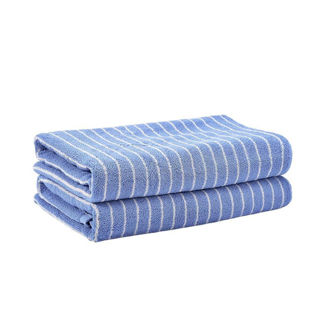 HEAVYWOOD Bath Towels Set of 2 Striped 100% Cotton Reversible, Soft & Absorbent Decorative Bath Towel for Bathroom Clearance (Blue/White Stripe, 2Pack)