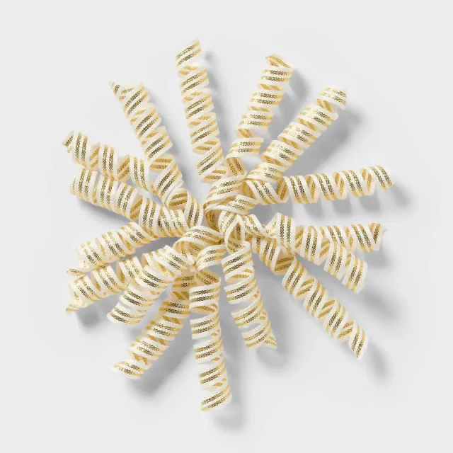 5" Fabric Curl Swirl Gift Bow Gold/White - Spritz™