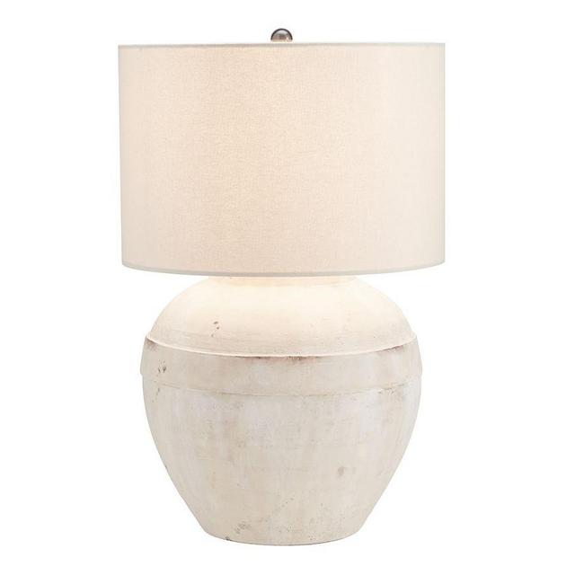 Faris Ceramic 21" Table Lamp, Ivory Base with Large Gallery Straight Sided Textured Shade, Sand