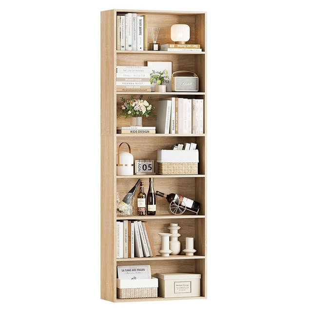 FACBOTALL 82" Tall Bookshelf, 7-Tier Open Shelves Bookcase, Freestanding Display Storage Shelves, Tall Bookcase Home Decor Furniture for Home Office, Living Room, Bedroom, Light Oak