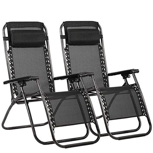 FDW Set of 2 Zero Gravity Out Door Lounge Chairs (Black)
