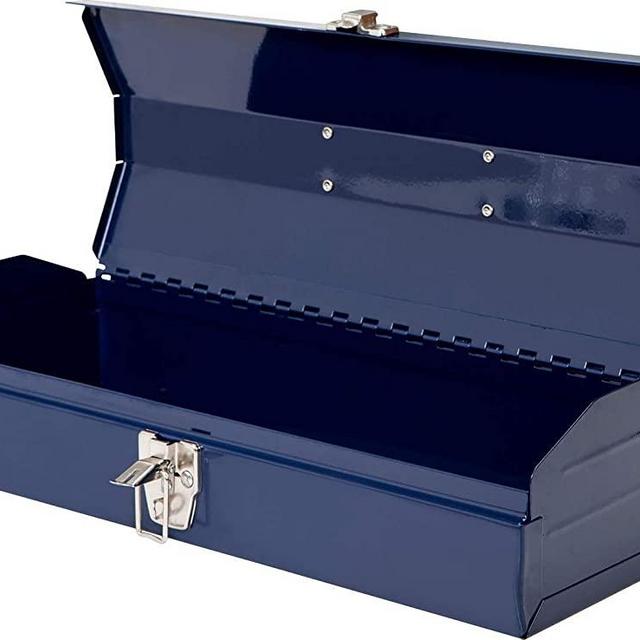 HPDMC Blue 16" Hip Roof Style Portable Steel Tool Box with Metal Latch Closure, 16.7" L x 6.9" W x 4.9" H