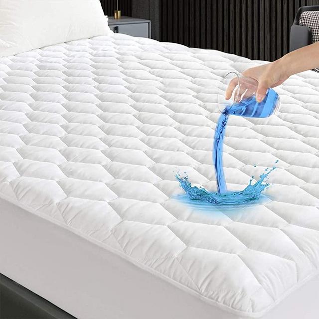 GRT Cal King Size Quilted Fitted Mattress Pad, 100% Waterproof Breathable Mattress Protector, Noiseless Hollow Cotton Mattress Topper, fits up to 21" Deep, Dust Proof