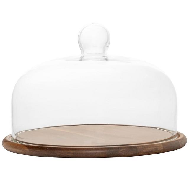 Perco 11" Wood Cake Stand with Glass Dome Lid – Rustic Cake Plate with Cover for Dessert Display, Birthday, Wedding, Kitchen Party, Baking Gift, Charcuterie or Cheese Board Use