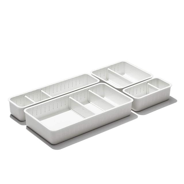 OXO Good Grips Adjustable Bathroom Drawer Bin with Removable Dividers – 4 Piece Complete Set