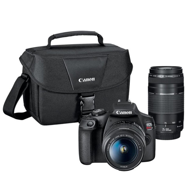 Canon - EOS Rebel T7 DSLR Video Two Lens Kit with EF-S 18-55mm and EF 75-300mm Lenses - Black