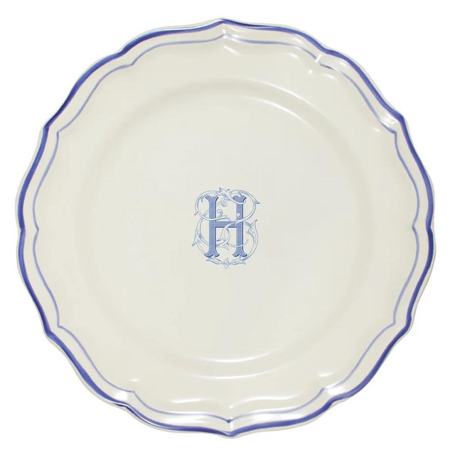 Gien Filet Blue Monogram Dinner Plate - H