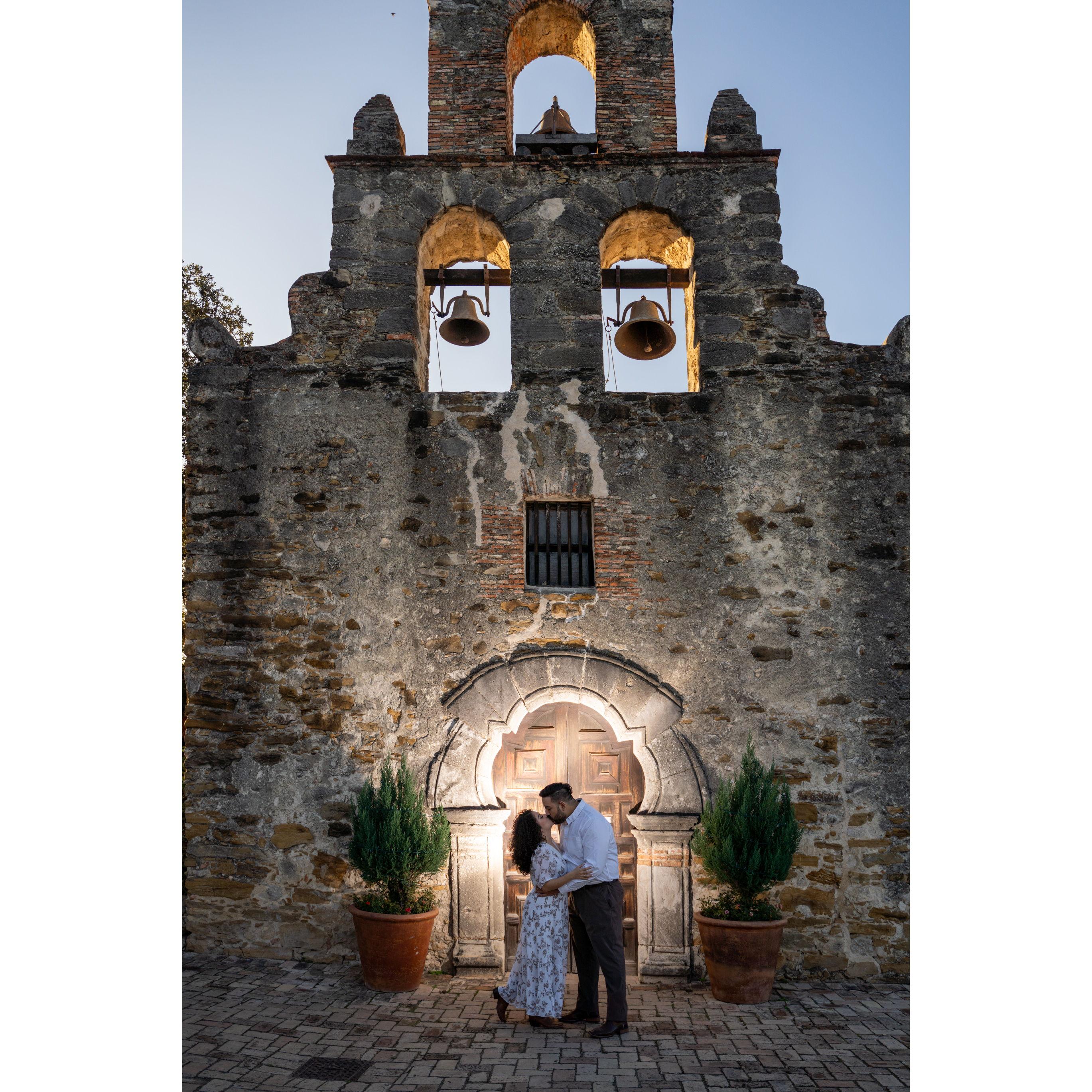 Engagement Photoshoot at Mission San Francisco de la Espada