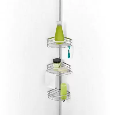 SALT Steel 3-Tier Pole Shower Caddy in Sterling