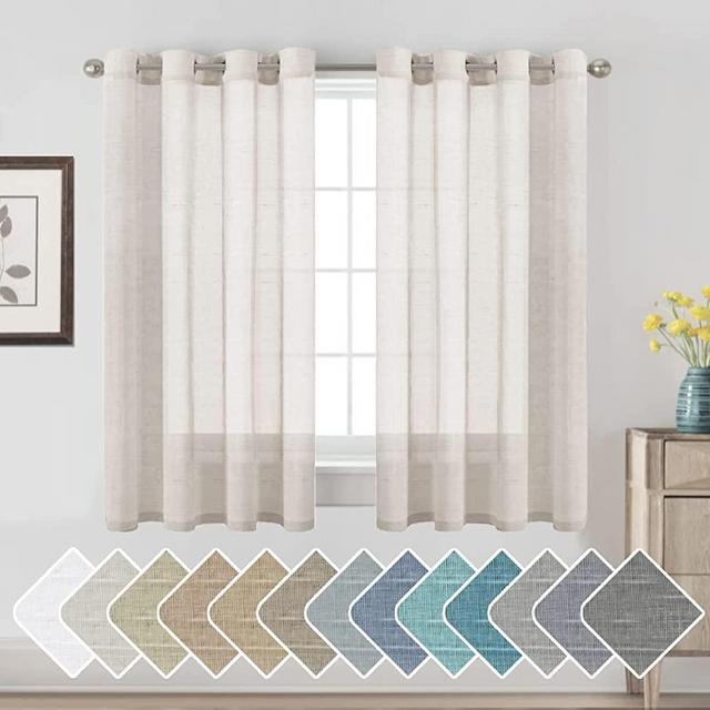 Linen Curtains Nickel Grommet Natural Linen Semi-Sheer Curtains 2 Panels Privacy Added Premium Soft Rich Material Drapes for Bedroom/Living Room/Sliding Door - 52x54 - Inch - Natural