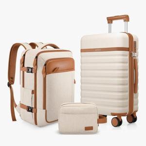 Luggage Sets 3 Piece, Carry On Luggage 20 Inch With Spinner Wheels,PC Hardside Suitcase Set with TSA Lock,Durable Carry On Suitcase With Travel Backpack for Men (Beige, 3 piece set (20inch))