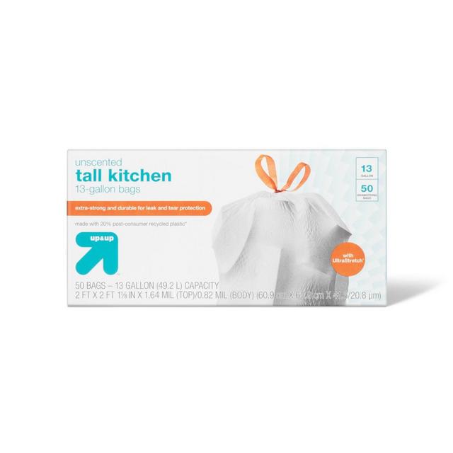 UltraStretch Tall Kitchen Drawstring Trash Bags - Unscented - 13 Gallon/50ct - up & up™