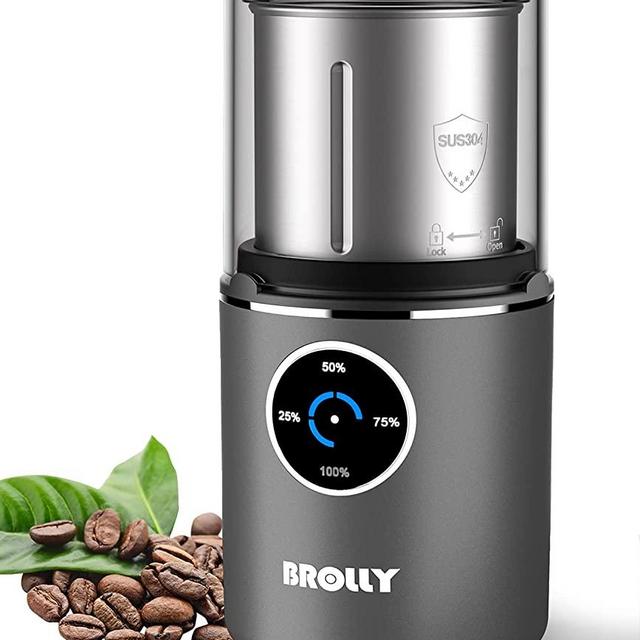 Coffee Bean Grinder Electric, Spice Vortex Electric Grinder, Fresh Grind USB Rechargeable Nut Grinder brush with 200W Motor, Removable Bowl & 304 Stainless Steel Blade Grey