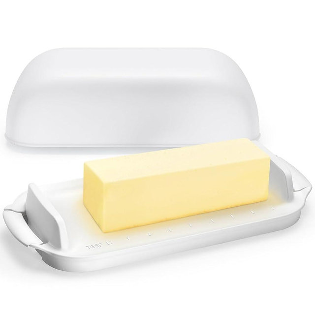 AONCO Butter Dish with Lid, Butter Container Holds for Countertop, Unbreakable Butter Keeper for Home Kitchen Decor, Perfect for East/West Coast Butter, BPA-free, Microwave/Dishwasher Safe (White)