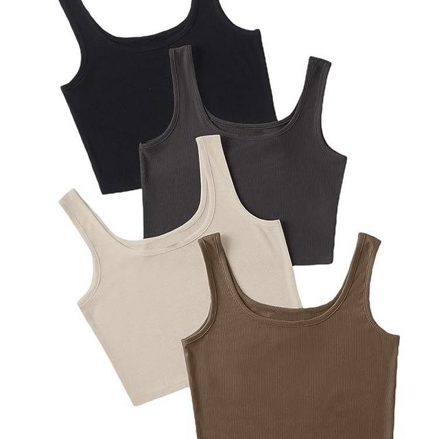 MakeMeChic Women's 4packs Plus Size Rib Knit Sleeveless Tank Crop Top