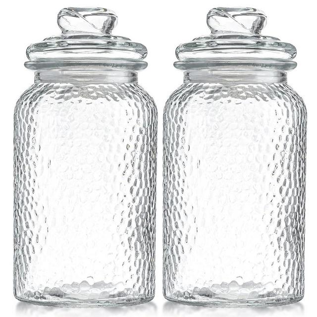 Airtight Glass Food Storage Container Jars with Lids- Set of 2 Decorative Kitchen Canisters for Pantry Organization, Pasta, Coffee, Candy, Tea, Sugar, Rice, Flour- 44oz Capacity