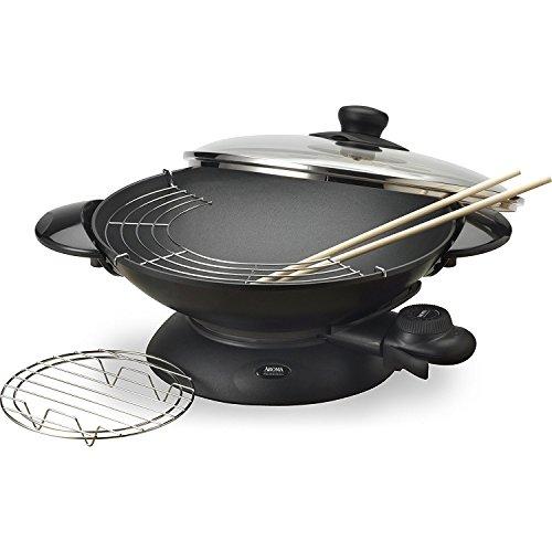 Aroma Housewares AEW-306 5-Quart Electric Wok with Tempered Glass Lid, Cast Aluminum Nonstick Skillet with Precision Temperature Control, Cooking Chopsticks, Tempura and Steaming Racks