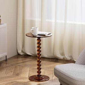 Acrylic Side Table, End Table Round Top with Solid Post for Living Room, Bedroom, Balcony, Easy Assembly (Pedestal, Dark Brown)