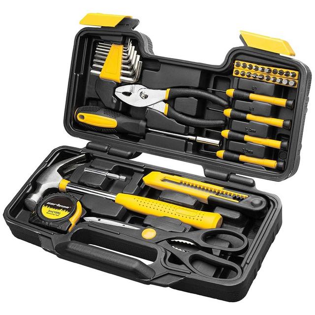 CARTMAN 39 Piece Tool Set General Household Hand Kit with Plastic Toolbox Storage Case Yellow