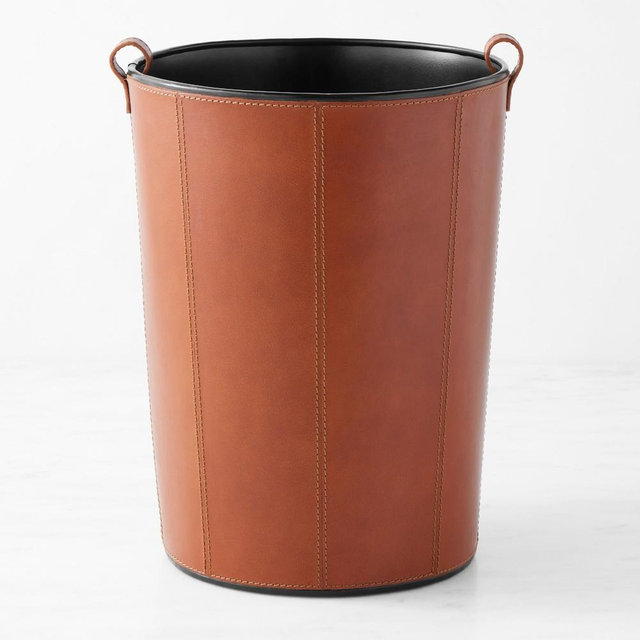 Brown Leather Desk Accessories, Wastebasket