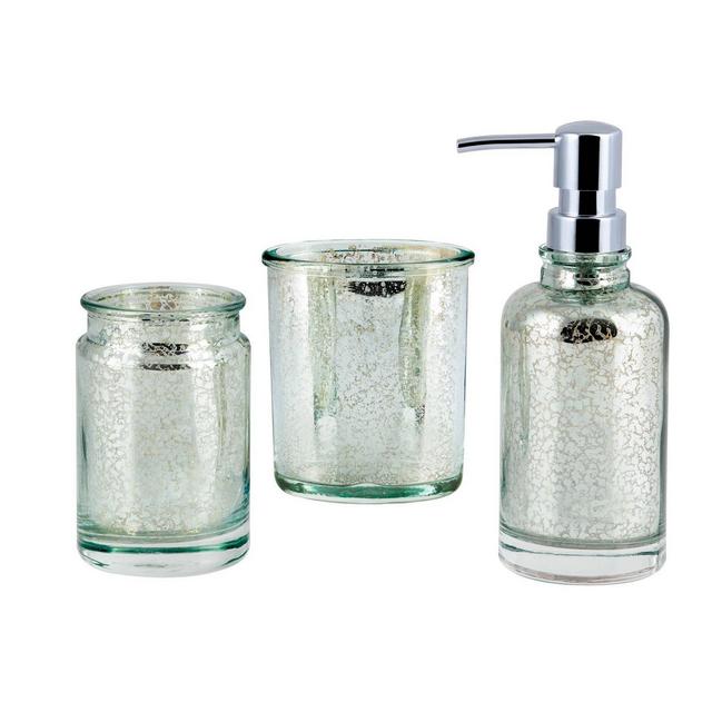 3pc Athena Lotion Pump/Toothbrush Holder/Tumbler Set Blue/Silver - Allure Home Creations