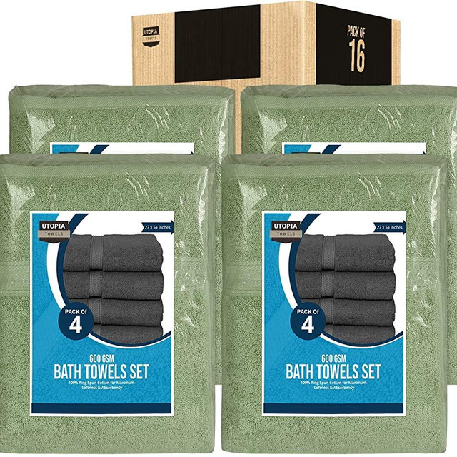 Utopia Towels Premium Bath Towel Set (Pack of 16, 27 x 54) 100% Ring-Spun Cotton Towels for Hotel and Spa, Maximum Softness and Highly Absorbent (Sage Green)