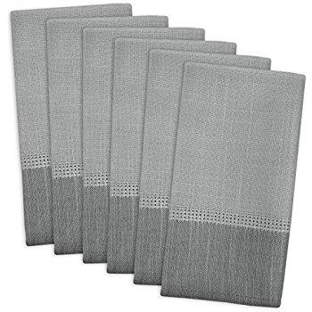 Tonal Bordered Fabric Napkins, Gray, Set of 6
