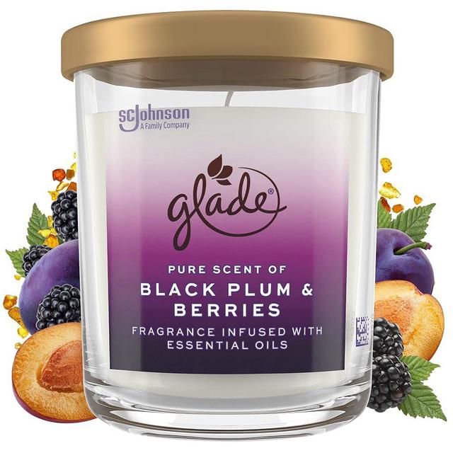 Glade Candle Jar, Large Candle Infused with Essential Oils, Air Freshener for Home Decor, Black Plum & Berries, 16oz
