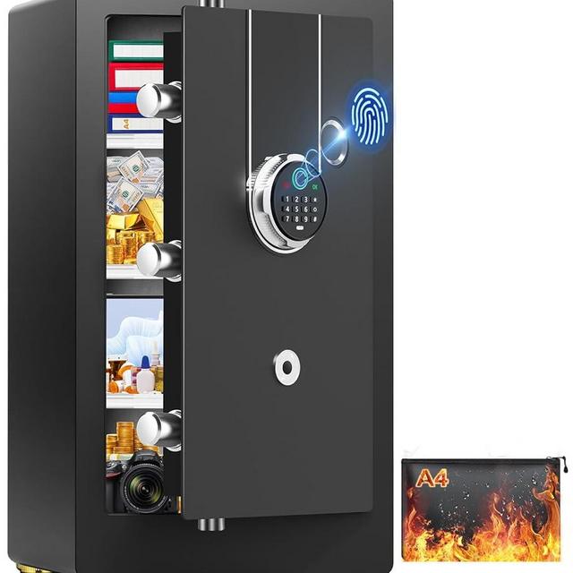 6.0 Cuft Biometric Safe Box with Fireproof Waterproof Bag, Fireproof Safe Large Document Storage Anti-Theft Dual Alerts, Mute Mode, Digital Security for Business